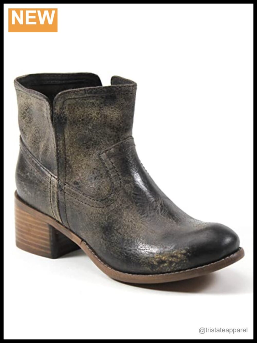 Genuine Leather Pull-On Mid-Calf Boots with Stacked Heel and Rhinestone Tassel